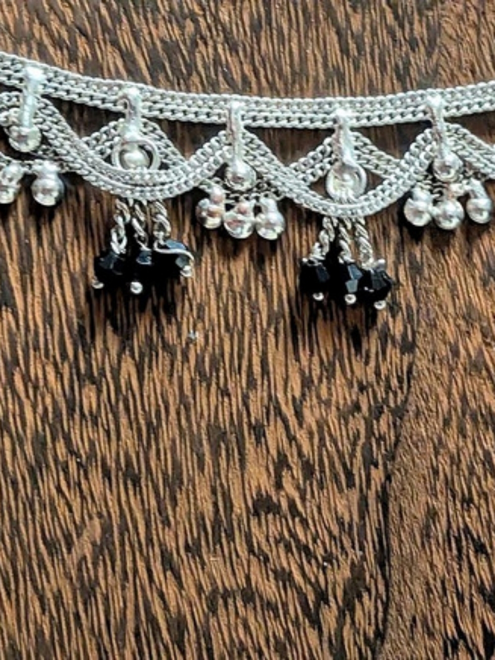 BC Silver-Tone Charm Bracelet with Black Beads